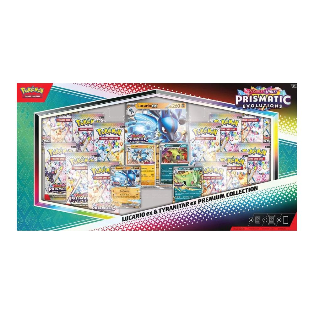 Pokémon Prismatic Evolutions Lucario ex & Tyranitar ex Premium Collection