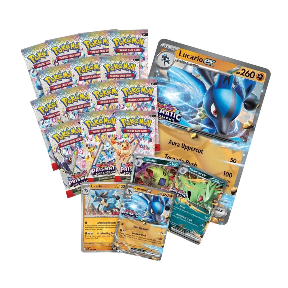 Pokémon Prismatic Evolutions Lucario ex & Tyranitar ex Premium Collection